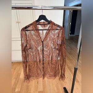 Vintage Oscar de la Renta Sheer Lace Button-Front Women's Top
